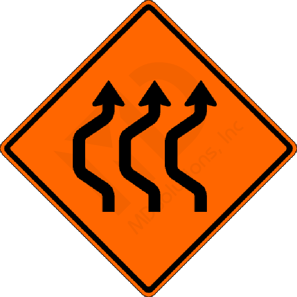 W24-1bl Left  Double Reverse Curve (3 lane) Sign