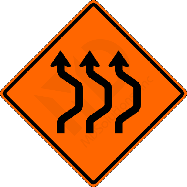 W24-1br Right  Double Reverse Curve (3 lane) Sign