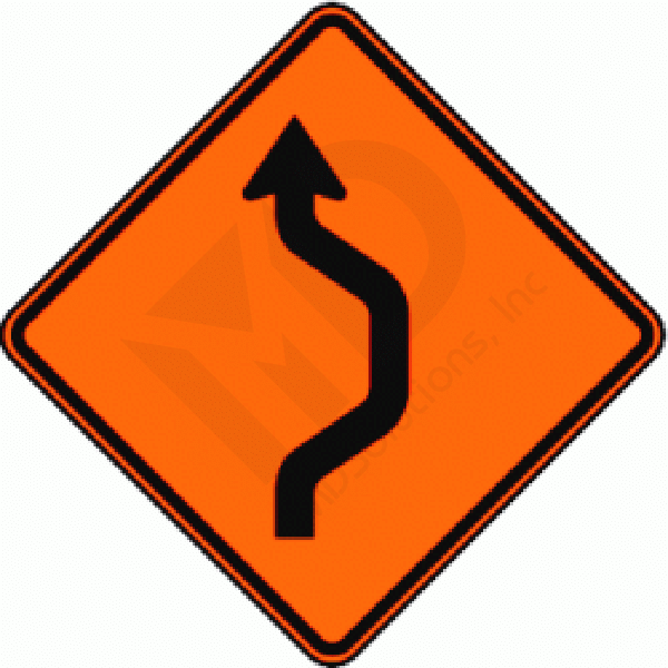 W24-1r Right Double Reverse Curve (1 lane) Sign