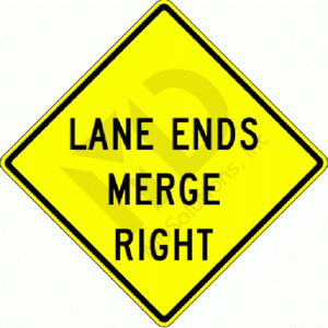 W9-2 Lane Ends Merge Right Sign
